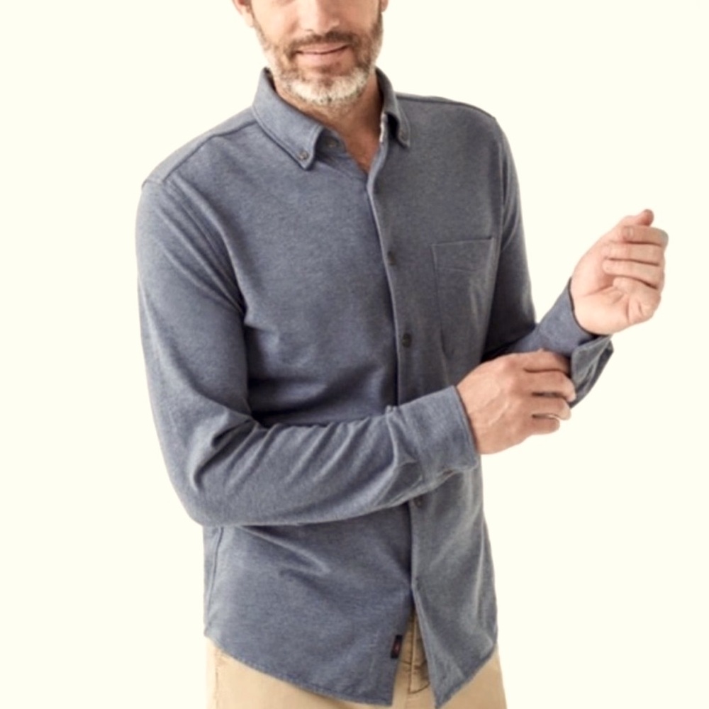 Faherty Thompson Pique Button Down Shirt Men's large gray Stretch